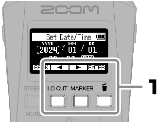 ZOOM - H1essential - Ajustes de fecha y hora - Paso 1 Ajustes de fecha y hora - Paso 1