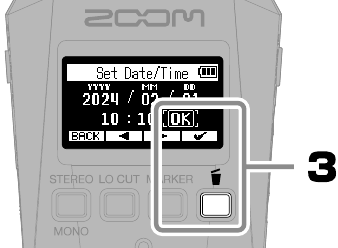 ZOOM - H1essential - Ajustes de fecha y hora - Paso 3 Ajustes de fecha y hora - Paso 3