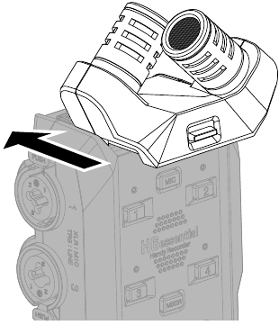 ZOOM - H6essential - Colocación de la cápsula de micrófono XY (XYH-6e) Colocación de la cápsula de micrófono XY (XYH-6e)