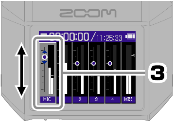 ZOOM - H6essential - Entradas 1–4 - Ajuste de la mezcla de monitorización - Paso 3 Entradas 1–4 - Ajuste de la mezcla de monitorización - Paso 3