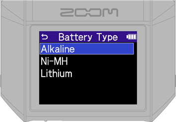 ZOOM - H6essential - Ajustes/primer encendido - Ajuste del tipo de batería - Paso 1 Ajustes/primer encendido - Ajuste del tipo de batería - Paso 1