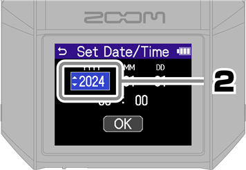 ZOOM - H6essential - Ajustes/primer encendido - Ajustes de fecha y hora - Paso 2 Ajustes/primer encendido - Ajustes de fecha y hora - Paso 2