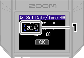 ZOOM - H6essential - Ajustes/primer encendido - Ajustes de fecha y hora - Paso 1 Ajustes/primer encendido - Ajustes de fecha y hora - Paso 1