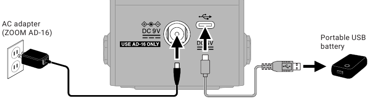 ZOOM - MS-200D+ - Conexión del adaptador de CA/batería USB Conexión del adaptador de CA/batería USB