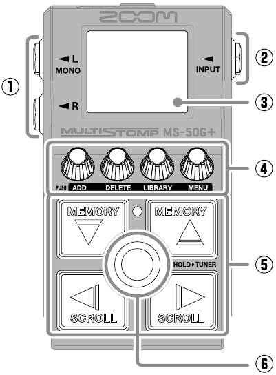 ZOOM - MS-50G+ - Descripción general de las funciones - Parte 1 - Parte superior Descripción general de las funciones - Parte 1 - Parte superior