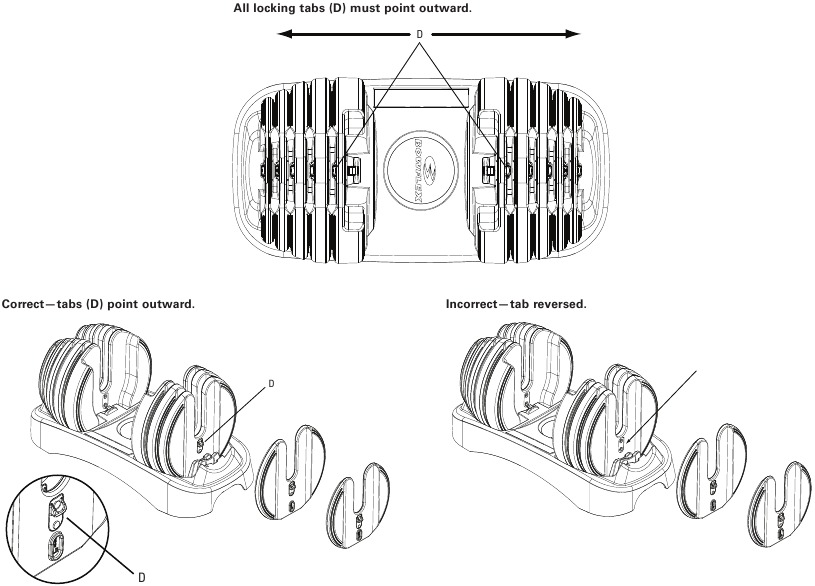 Bowflex - SelectTech BD552i - Comprensión de la función del mecanismo de bloqueo Comprensión de la función del mecanismo de bloqueo