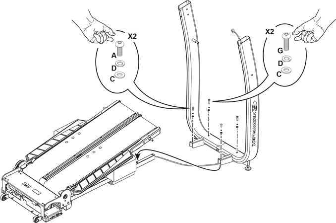Bowflex - TreadClimber TC10 - Fije el conjunto del montante al conjunto del pedal Fije el conjunto del montante al conjunto del pedal