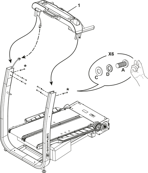 Bowflex - TreadClimber TC10 - Conecte los cables de E/S.Fije la consola/el manillar Conecte los cables de E/S.Fije la consola/el manillar