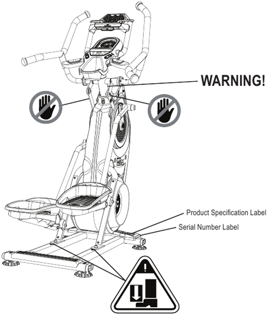 Bowflex - Max Trainer M8 - Etiquetas de advertencia de seguridad y número de serie Etiquetas de advertencia de seguridad y número de serie