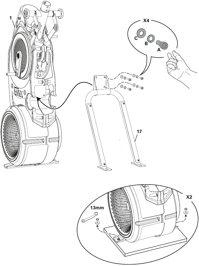 Bowflex - Max Trainer M9 - Montaje - Paso 1 - Fijar el carril Montaje - Paso 1 - Fijar el carril