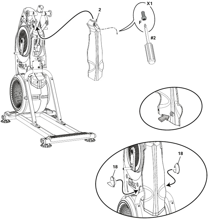 Bowflex - Max Trainer M9 - Montaje - Paso 5 - Fijar la cubierta trasera y los tapones Montaje - Paso 5 - Fijar la cubierta trasera y los tapones