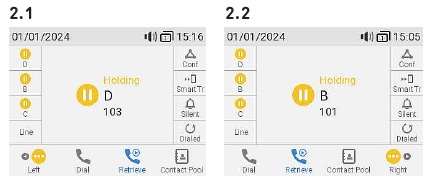 Snom - D735 - Transferencia de llamada consultada: con más de una llamada - Paso 2 Transferencia de llamada consultada: con más de una llamada - Paso 2