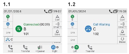 Snom - D735 - Transferencia de llamada a ciegas: llamada en espera → Desvío de llamadas Transferencia de llamada a ciegas: llamada en espera → Desvío de llamadas