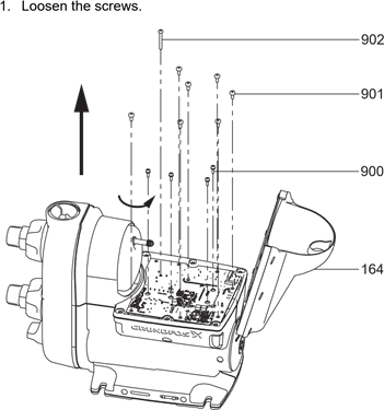 Grundfos - SCALA2 - Retirar la placa de circuito impreso (PCB) - Paso 1 Retirar la placa de circuito impreso (PCB) - Paso 1
