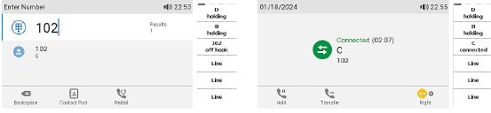 Snom - D785 - Transferencia de llamada atendida con 1+ llamada - Paso 1 Transferencia de llamada atendida con 1+ llamada - Paso 1