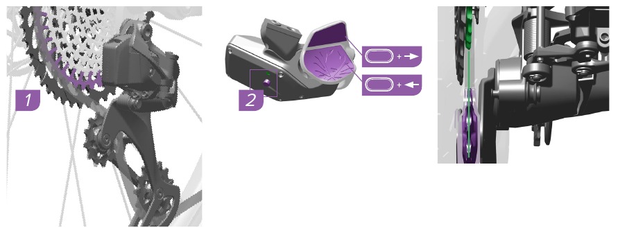 SRAM - Eagle AXS - Ajustes del desviador trasero - Paso 1 Ajustes del desviador trasero - Paso 1