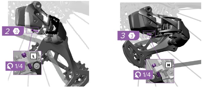 SRAM - Eagle AXS - Ajustes del desviador trasero - Paso 2 Ajustes del desviador trasero - Paso 2