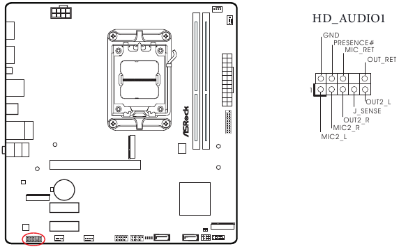 ASROCK - A620M HDV/M.2 - Cabezal de audio del panel frontal Cabezal de audio del panel frontal
