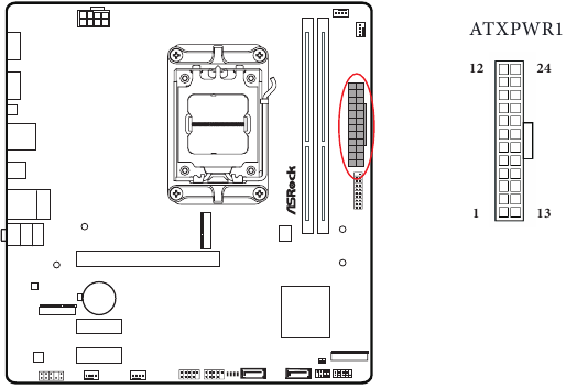 ASROCK - A620M HDV/M.2 - Cabezales y conectores integrados - Conector de alimentación ATX Cabezales y conectores integrados - Conector de alimentación ATX