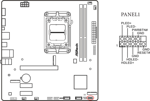 ASROCK - A620M HDV/M.2 - Cabezales y conectores integrados - Cabezal del panel del sistema Cabezales y conectores integrados - Cabezal del panel del sistema