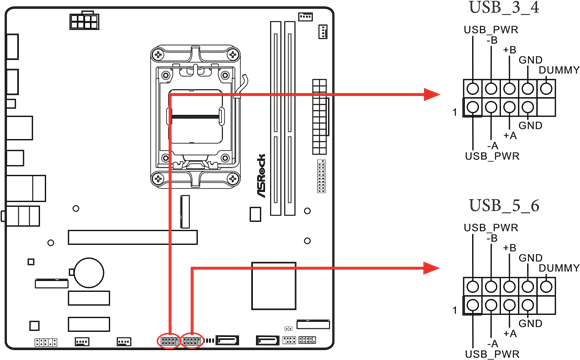 ASROCK - A620M HDV/M.2 - Cabezales y conectores integrados - Cabezales USB 2.0 Cabezales y conectores integrados - Cabezales USB 2.0