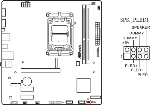 ASROCK - A620M HDV/M.2 - Cabezal del LED de encendido y del altavoz Cabezal del LED de encendido y del altavoz