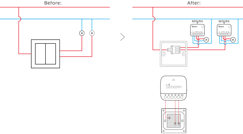 Sonoff - S-MATE2 - Instalación - Paso 3 - Cableado Instalación - Paso 3 - Cableado