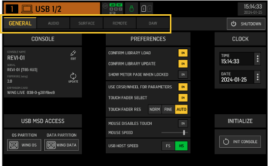Behringer - WING RACK - Pantallas principales - Pantalla de CONFIGURACIÓN Pantallas principales - Pantalla de CONFIGURACIÓN