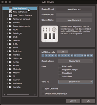 PreSonus - Studio 1810c - Configuración del controlador de teclado MIDI externo - Paso 2 Configuración del controlador de teclado MIDI externo - Paso 2