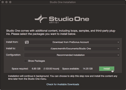 PreSonus - Studio 68c - Instalación del contenido incluido para Studio One Artist Instalación del contenido incluido para Studio One Artist