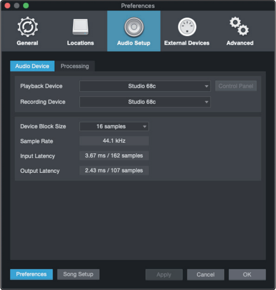 PreSonus - Studio 68c - Configuración de Studio One - Configuración de dispositivos de audio: Paso 2 Configuración de Studio One: Configuración de dispositivos de audio: Paso 2