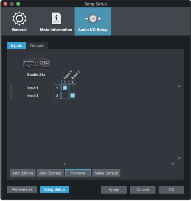 PreSonus - Studio 24c - Creating a New Song - Configuring Your I/O - Step 2 Crear una nueva canción - Configuración de su E/S - Paso 2