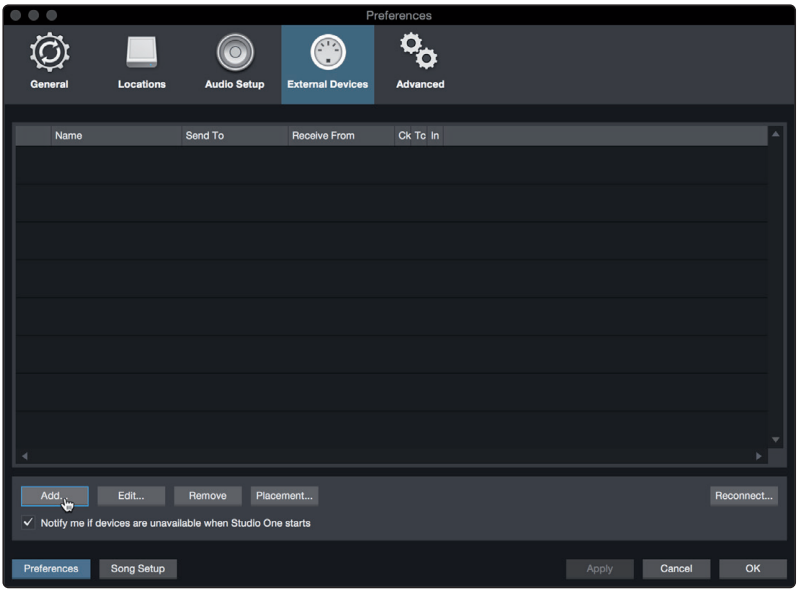 PreSonus - Studio 24c - Studio One - Configuración de dispositivos MIDI - Paso 2 Studio One - Configuración de dispositivos MIDI - Paso 2