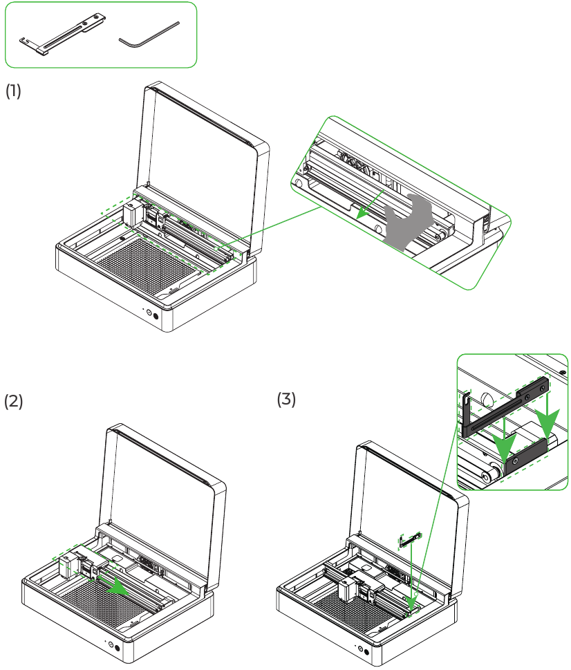 Xtool - M1 - Usar - Instalar la pluma de lámina caliente - Paso 1 Usar - Instalar la pluma de lámina caliente - Paso 1