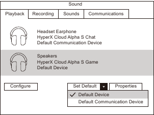 HyperX - Cloud Alpha S - Ajuste del dispositivo de reproducción - Paso 2 Ajuste del dispositivo de reproducción - Paso 2