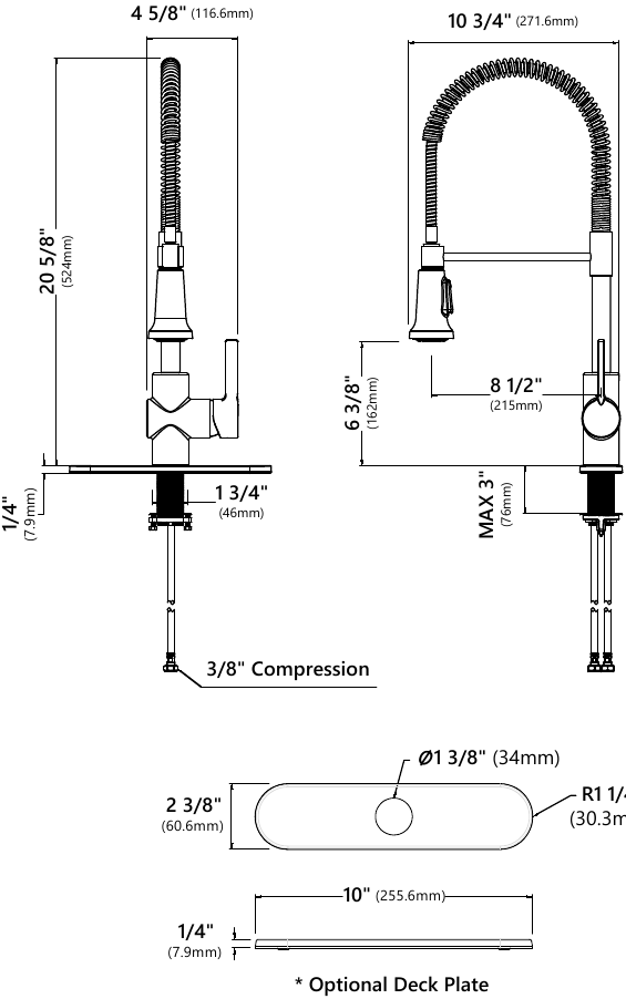 Kraus - Britt KPF-1690 - Dimensiones del grifo Dimensiones del grifo