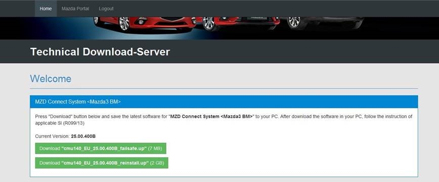 Mazda - 3 2013 - Software downloads procedure - Step 1 Software downloads procedure - Step 1