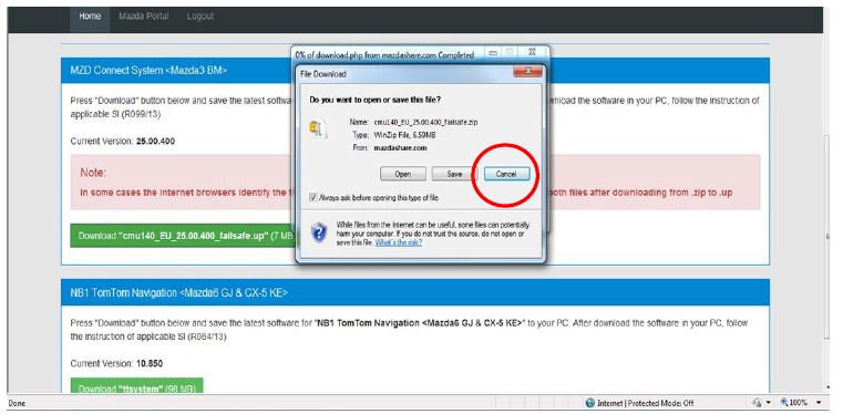 Mazda - 3 2013 - Software downloads procedure - Step 2 Software downloads procedure - Step 2