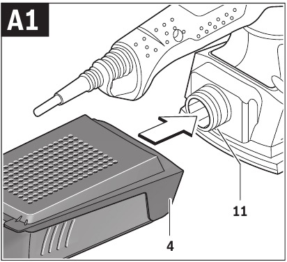 Bosch - PSM 200 AES - Extracción de polvo integrada con caja de polvo - Paso 1 Extracción de polvo integrada con caja de polvo - Paso 1