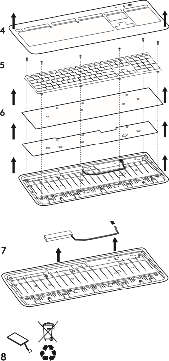 Logitech - K800 - INFORMACIÓN SOBRE LA EXTRACCIÓN DE LA BATERÍA - Paso 2 INFORMACIÓN SOBRE LA EXTRACCIÓN DE LA BATERÍA - Paso 2
