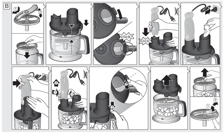 Braun - MQ 70 - Cortar en rodajas/rallar - Paso 1 Cortar en rodajas/rallar - Paso 1