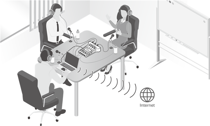 Zoom - PodTrak P4 - Ejemplos de uso - Ejemplo 2 - Uso para la transmisión en directo Ejemplos de uso - Ejemplo 2 - Uso para la transmisión en directo