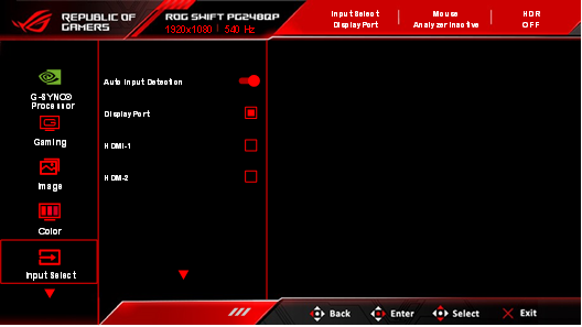 Asus - ROG Swift Pro PG248QP - Input Select (Selección de entrada) Input Select (Selección de entrada)