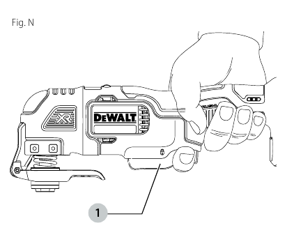 DeWalt - XR DCS355 - Colocación de la guía de corte - Paso 5 Colocación de la guía de corte - Paso 5