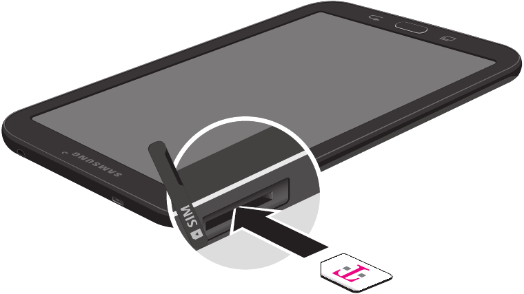 Samsung - Galaxy Tab E - Configuración del dispositivo - Paso 1 - Instale la tarjeta SIM Configuración del dispositivo - Paso 1 - Instale la tarjeta SIM