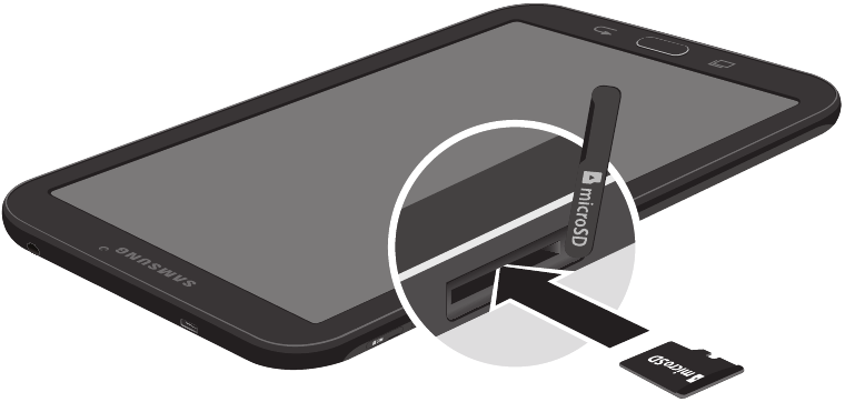 Samsung - Galaxy Tab E - Configuración del dispositivo - Paso 2 - Inserte la tarjeta de memoria Configuración del dispositivo - Paso 2 - Inserte la tarjeta de memoria