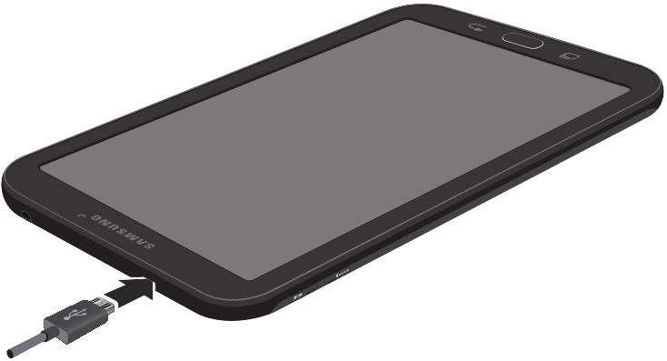 Samsung - Galaxy Tab E - Configuración del dispositivo - Paso 3 - Cargue el dispositivo Configuración del dispositivo - Paso 3 - Cargue el dispositivo