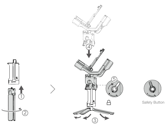 dji - RS 3 - Conexión de la empuñadura/trípode extendido Conexión de la empuñadura/trípode extendido