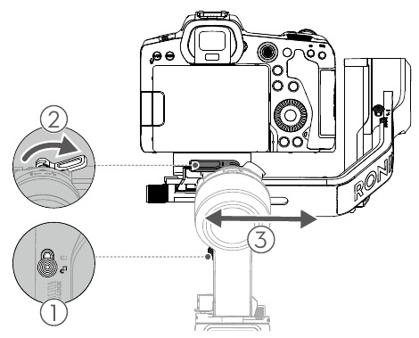 dji - RS 3 - Equilibrar el eje de balanceo Equilibrar el eje de balanceo