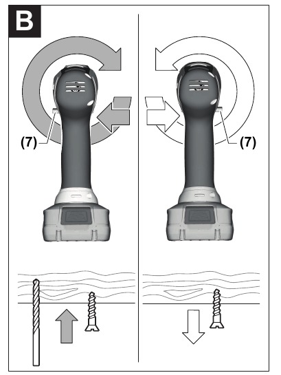 Bosch - UniversalDrill 18 - Ajuste del sentido de giro Ajuste del sentido de giro